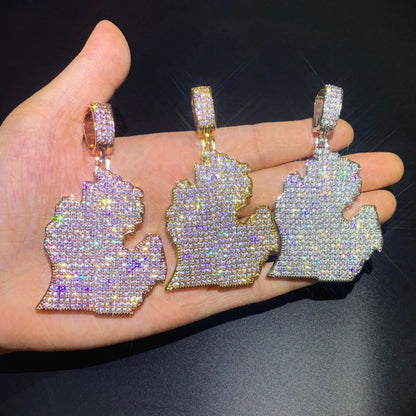 Iced Out North America Map Pendant Necklace – Hip Hop CZ Copper Jewelry - CaratixJewelry