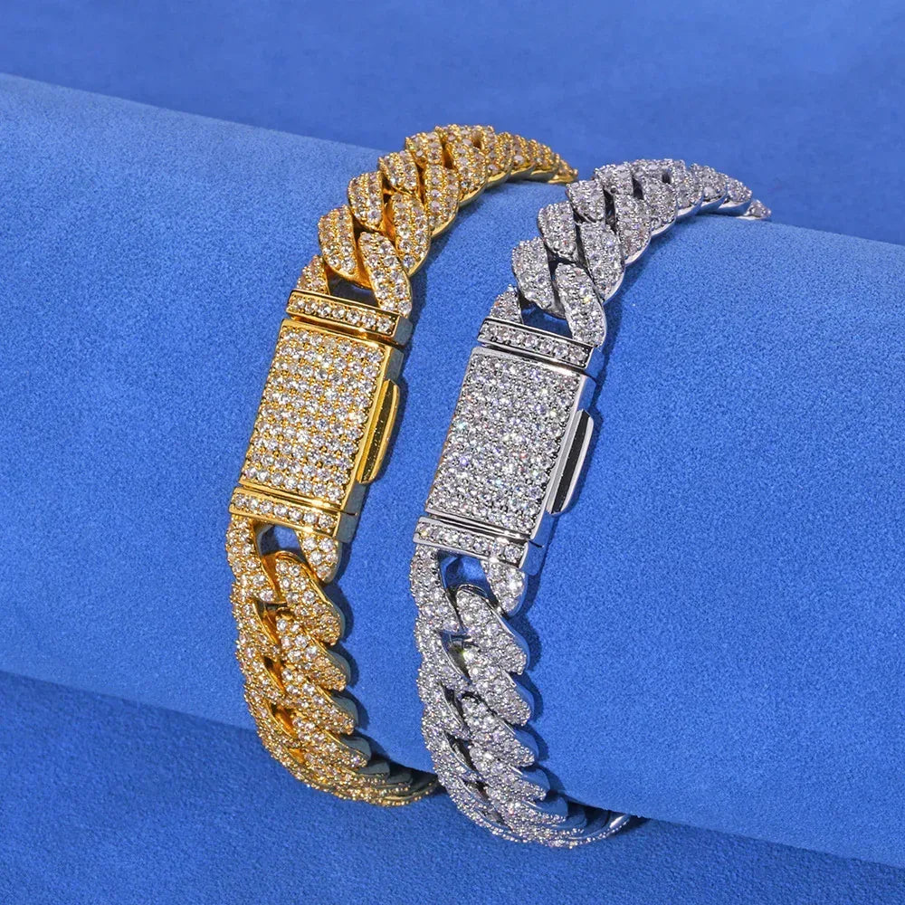 10mm Iced Out Cuban Bracelet Double Row Zircon Rapper - CaratixJewelry