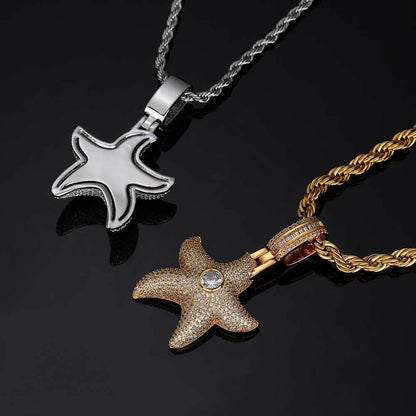Starfish Pendant Necklace with Zircon Stones in Ocean Style for Men | Caratix Jewelry - CaratixJewelry