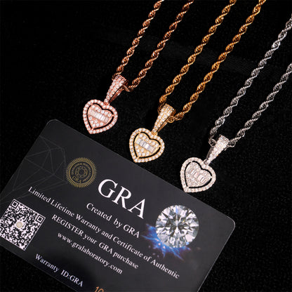S925 Sterling Silver Moissanite Heart Pendant | Hip Hop Iced Out Heart Charm | Caratix