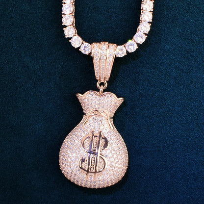 Iced Out Money Bag Pendant | CZ Hip Hop Men’s Streetwear Fashion Jewelry - CaratixJewelry