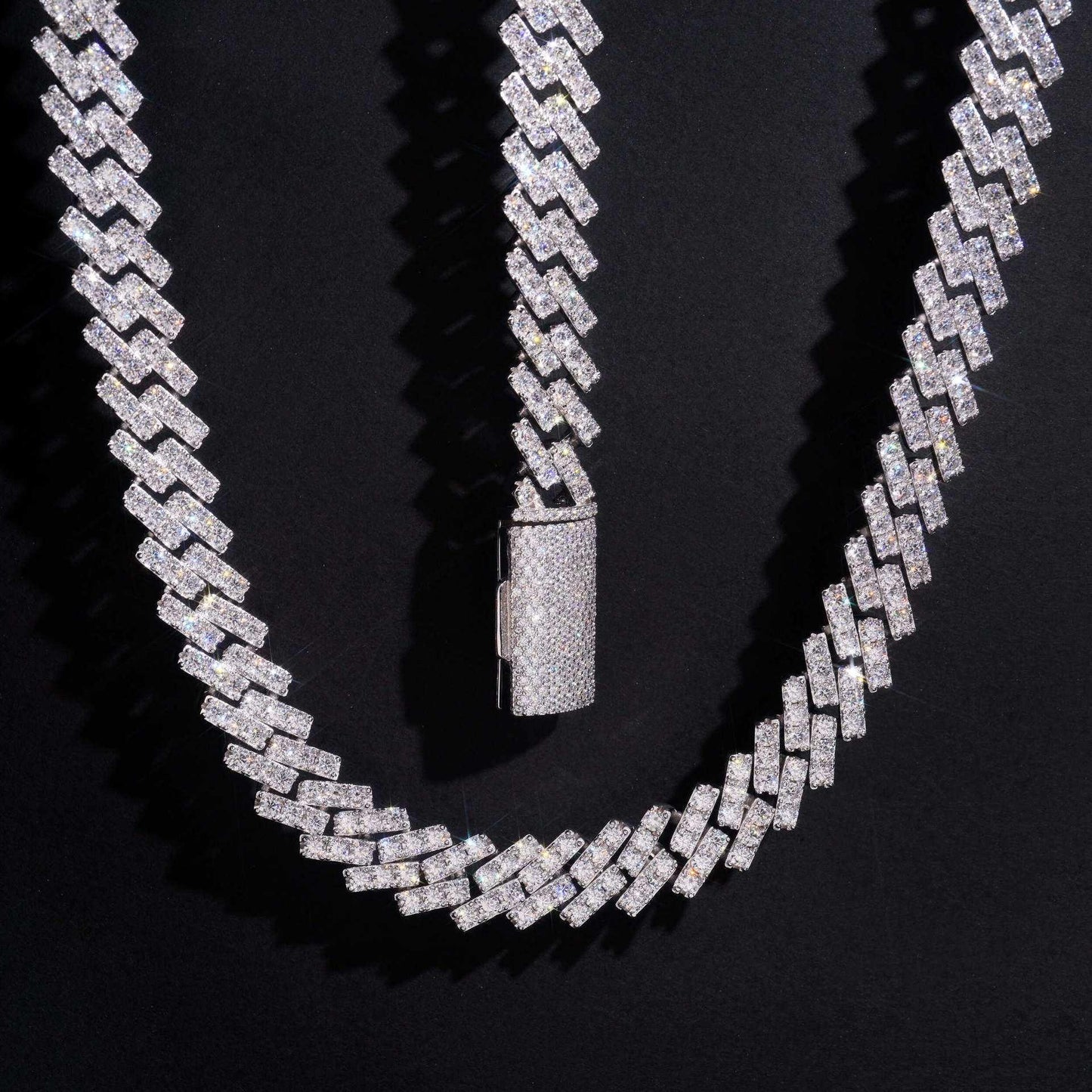 13mm Moissanite Cuban Link Necklace | S925 Silver Men’s Iced Out Hip Hop Chain - CaratixJewelry
