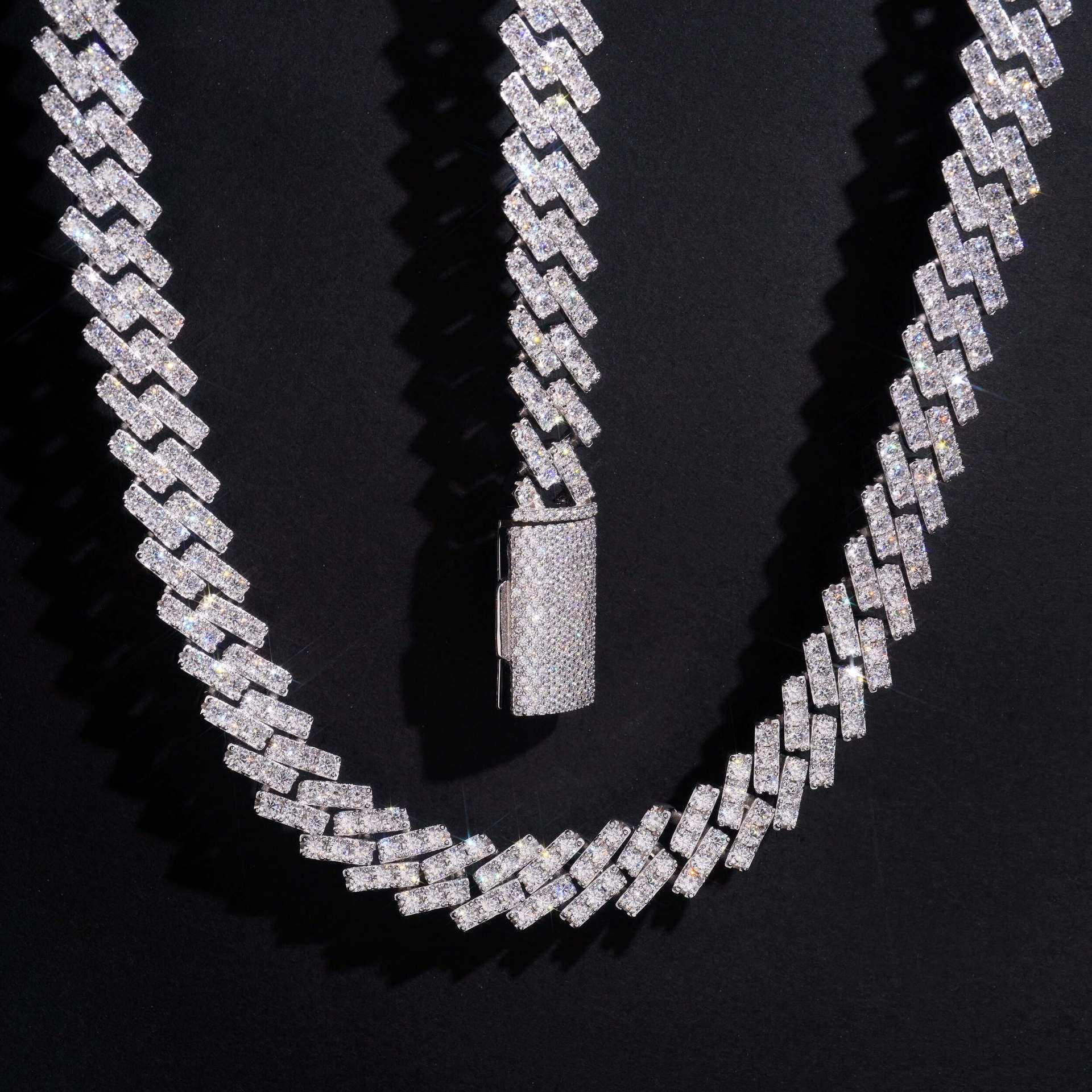 13mm Moissanite Cuban Link Necklace | S925 Silver Men’s Iced Out Hip Hop Chain - CaratixJewelry