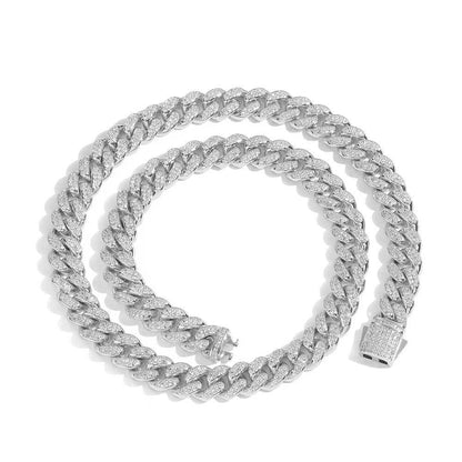 12mm Double Row Iced Out Cuban Chain Zircon Necklace with Spring Clasp for Men | Caratix Jewelry - CaratixJewelry