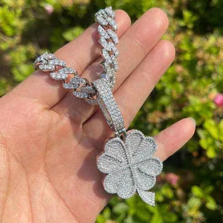 Iced Out Floral Petal Necklace | Men's & Women's Premium CZ Hip Hop Jewelry - CaratixJewelry