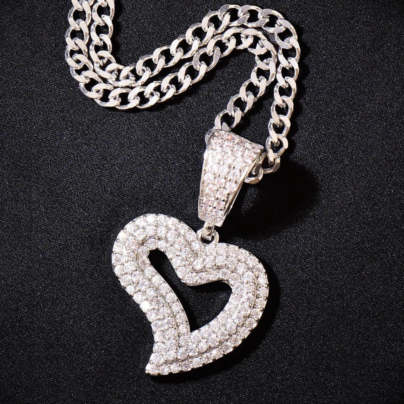 Hollow Heart Pendant Necklace | CZ Minimalist Hip Hop Fashion Jewelry - CaratixJewelry