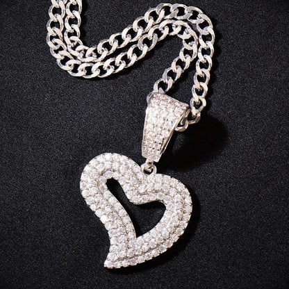 Hollow Heart Pendant Necklace | CZ Minimalist Hip Hop Fashion Jewelry - CaratixJewelry