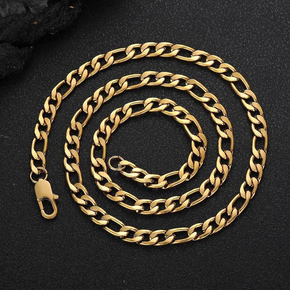 Stainless Steel Figaro Chain Necklace with Box Clasp 18K Gold Plated for Men | Caratix Jewelry - CaratixJewelry
