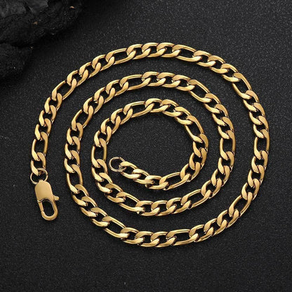 Stainless Steel Figaro Chain Necklace with Box Clasp 18K Gold Plated for Men | Caratix Jewelry - CaratixJewelry