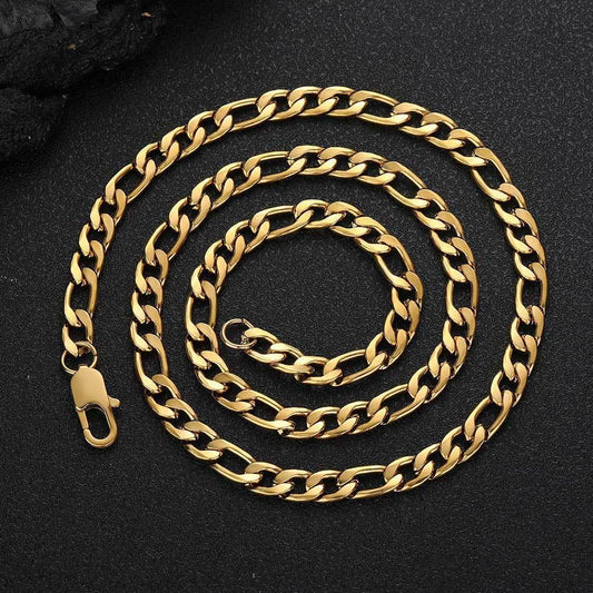 Stainless Steel Figaro Chain Necklace with Box Clasp 18K Gold Plated for Men | Caratix Jewelry - CaratixJewelry