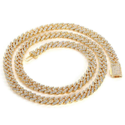 8mm Single Row Cuban Chain Necklace with Full Zircon Stones for Men | Caratix Jewelry - CaratixJewelry