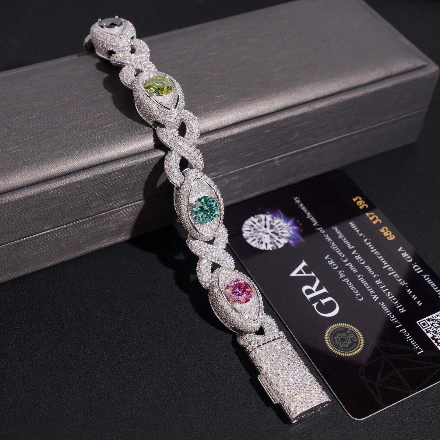 Iced-Out Eye Design Moissanite Cuban Link Bracelet – 925 Sterling Silver Hip Hop Men’s Streetwear Jewelry - CaratixJewelry