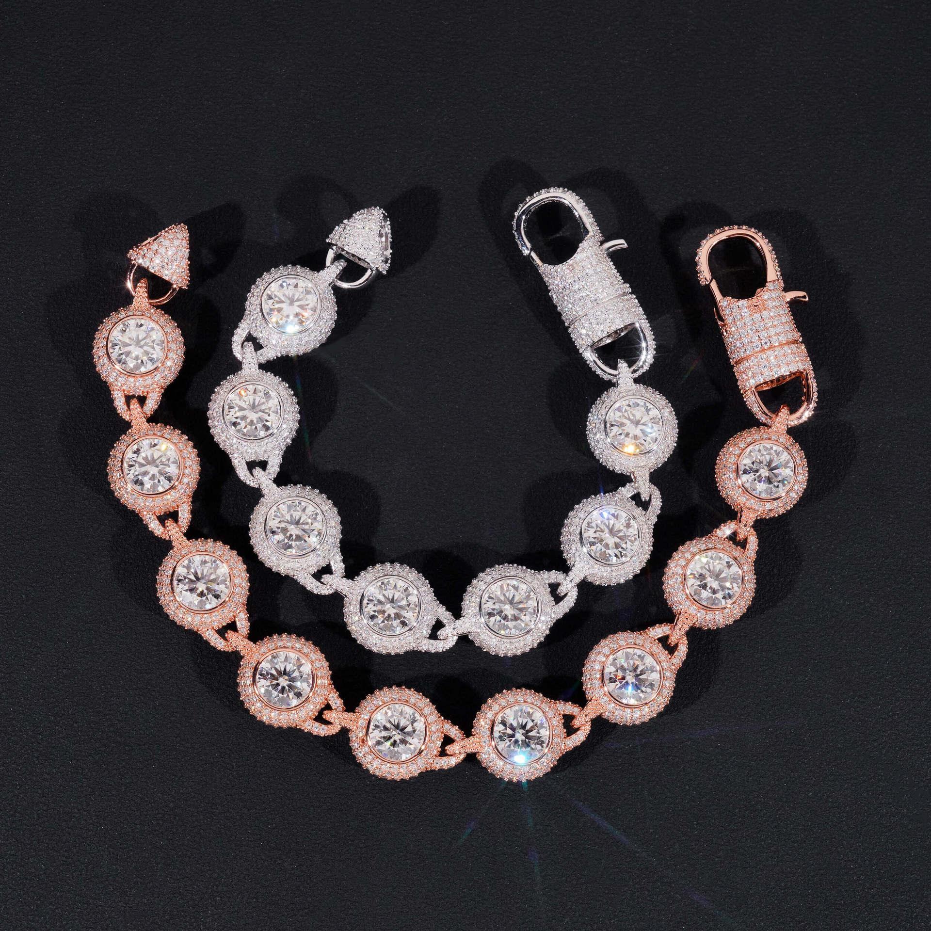14mm Round-Bezel D Color Moissanite Cuban Link Bracelet – S925 Sterling Silver Iced-Out Hip Hop Streetwear Jewelry - CaratixJewelry