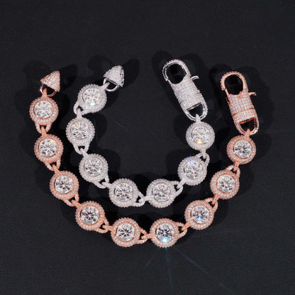 14mm Round-Bezel D Color Moissanite Cuban Link Bracelet – S925 Sterling Silver Iced-Out Hip Hop Streetwear Jewelry - CaratixJewelry