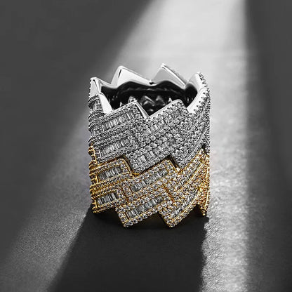 24mm Giant Iced Out Rhombus Ring | Solid Back Heavyweight Bling | Caratix