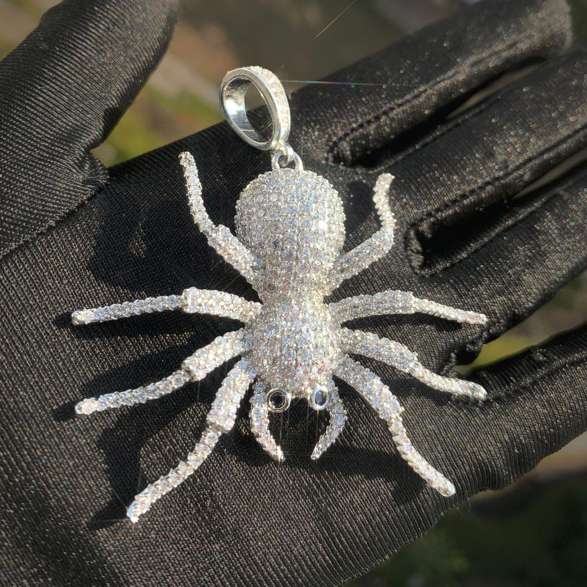 Iced Out Spider Pendant Necklace | CZ Hip Hop Unisex Streetwear Jewelry - CaratixJewelry