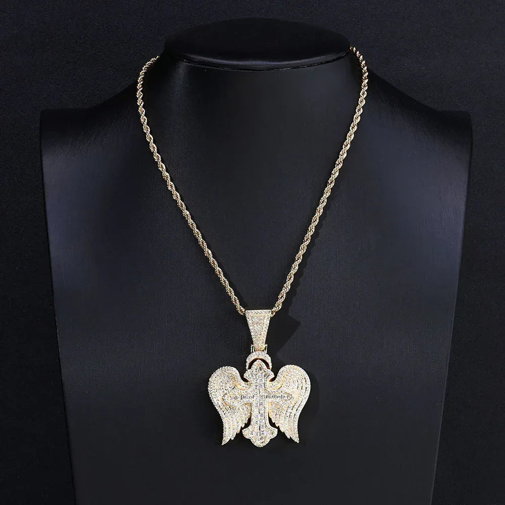 Cross Wing S925 Silver Moissanite Ice Pendant Necklace for Men | Caratix Jewelry - CaratixJewelry