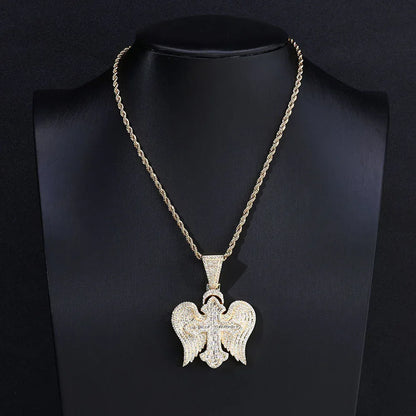 Cross Wing S925 Silver Moissanite Ice Pendant Necklace for Men | Caratix Jewelry - CaratixJewelry