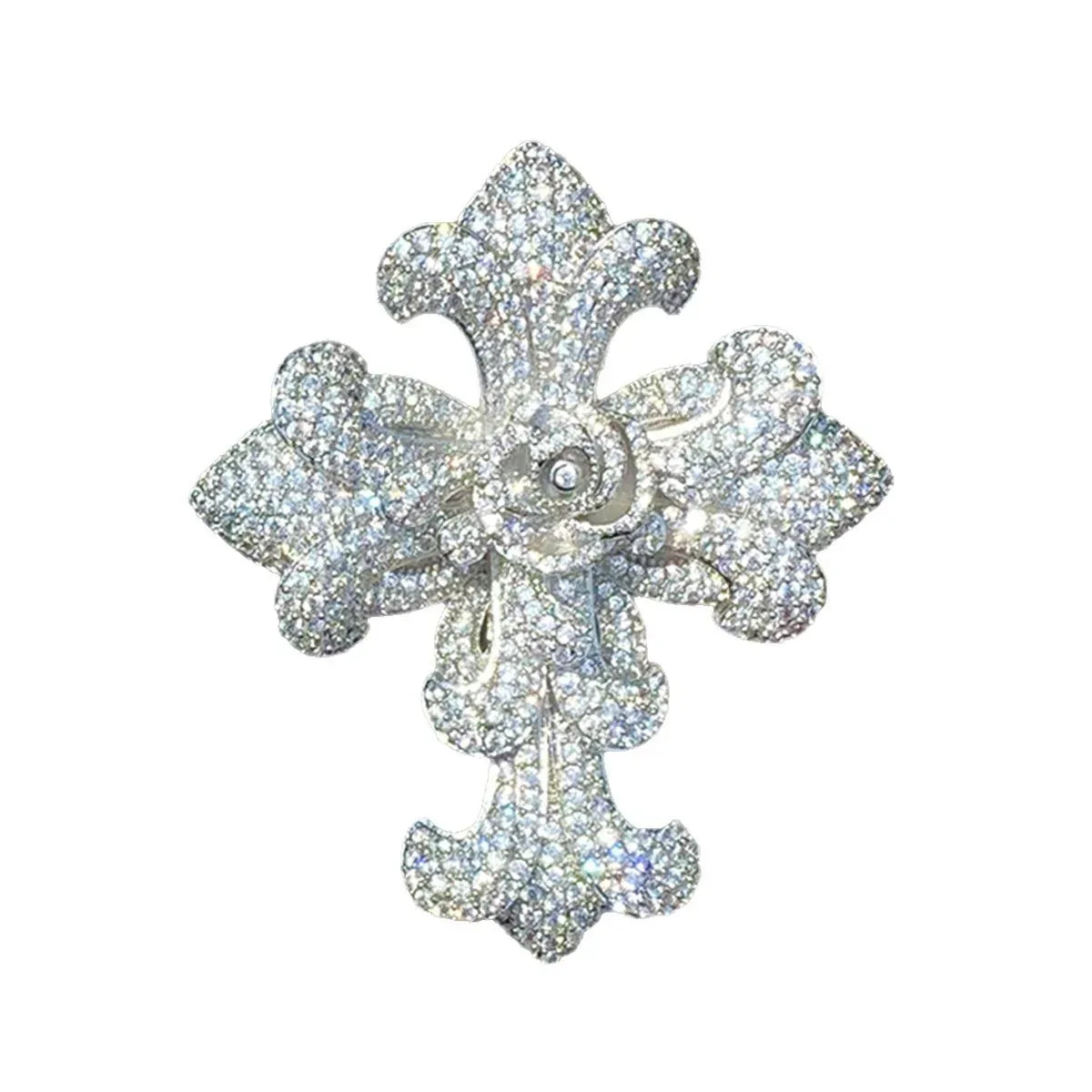 Exaggerated Floral Iced Out Cross Pendant | Luxury Men's Real Copper CZ Necklace - CaratixJewelry