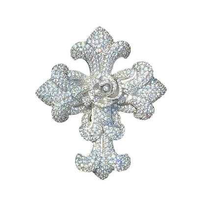 Exaggerated Floral Iced Out Cross Pendant | Luxury Men's Real Copper CZ Necklace - CaratixJewelry