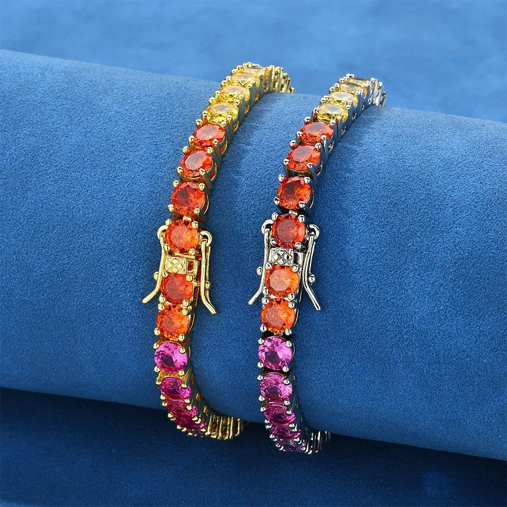5mm Colorful Zircon Tennis Chain Bracelet Hip Hop Jewelry for Men | Caratix Jewelry - CaratixJewelry