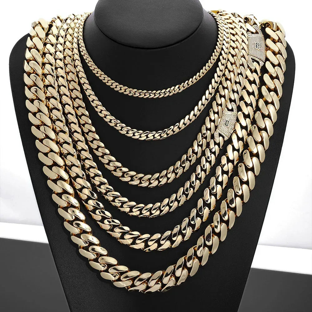 Polished Cuban Chain Necklace 14K Gold Tone Hip Hop Jewelry for Men | Caratix Jewelry - CaratixJewelry