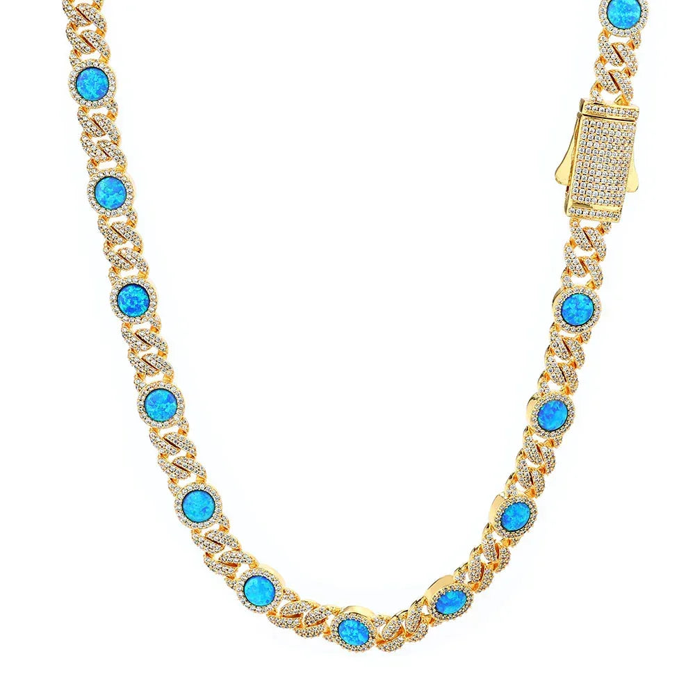 8mm Blue Gem Cuban Chain Necklace Rapper Style - CaratixJewelry