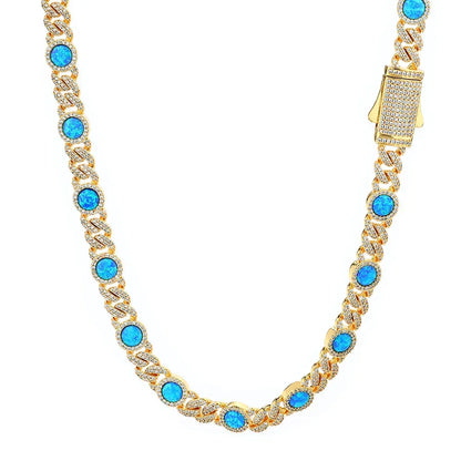8mm Blue Gem Cuban Chain Necklace Rapper Style - CaratixJewelry