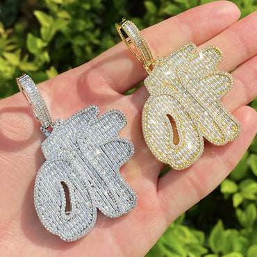 Iced Out "OTF" Letter Pendant for Women | Ladies Real Copper CZ Necklace - CaratixJewelry