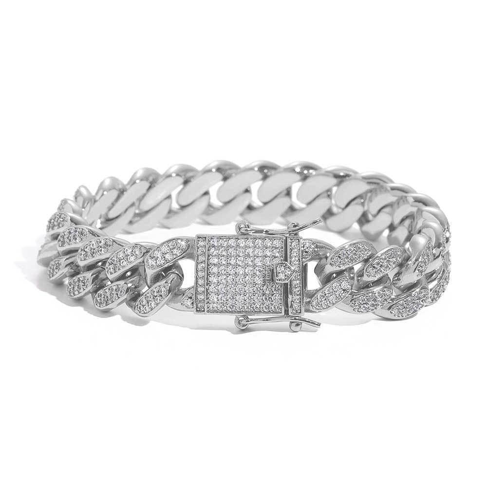 12mm Iced Out Cuban Chain Zircon Rapper Bracelet for Men | Caratix Jewelry - CaratixJewelry
