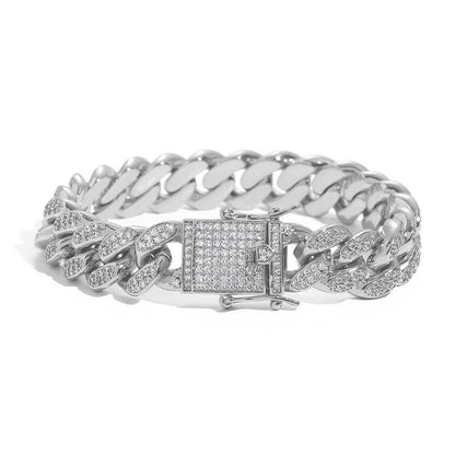 12mm Iced Out Cuban Chain Zircon Rapper Bracelet for Men | Caratix Jewelry - CaratixJewelry