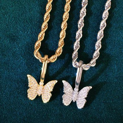 Mini Butterfly Pendant Necklace | CZ Hip Hop Unisex Streetwear Jewelry - CaratixJewelry