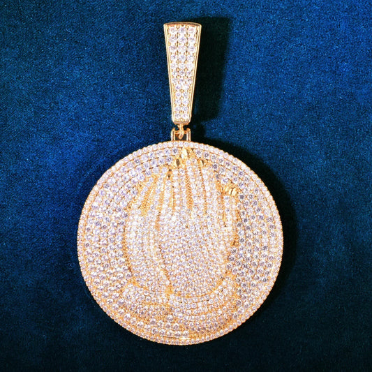 Double-Hand Disc Pendant Necklace | CZ Iced Out Hip Hop Streetwear Sweater Chain - CaratixJewelry