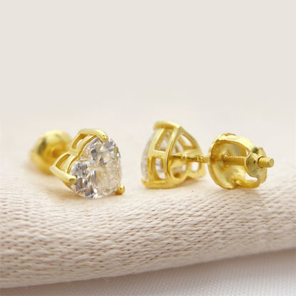 S925 Sterling Silver Heart Moissanite Studs | Romantic Heart Cut Earring | Caratix