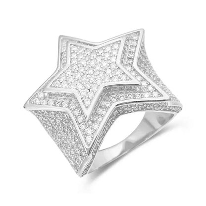 D-Color VVS Moissanite Star Ring | S925 Silver Unisex Iced Out Hip Hop Jewelry - CaratixJewelry