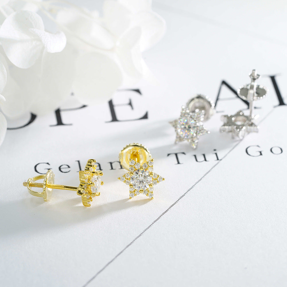 S925 Sterling Silver Flower Moissanite Stud Earrings | D Color VVS1 Floral Bling | Caratix