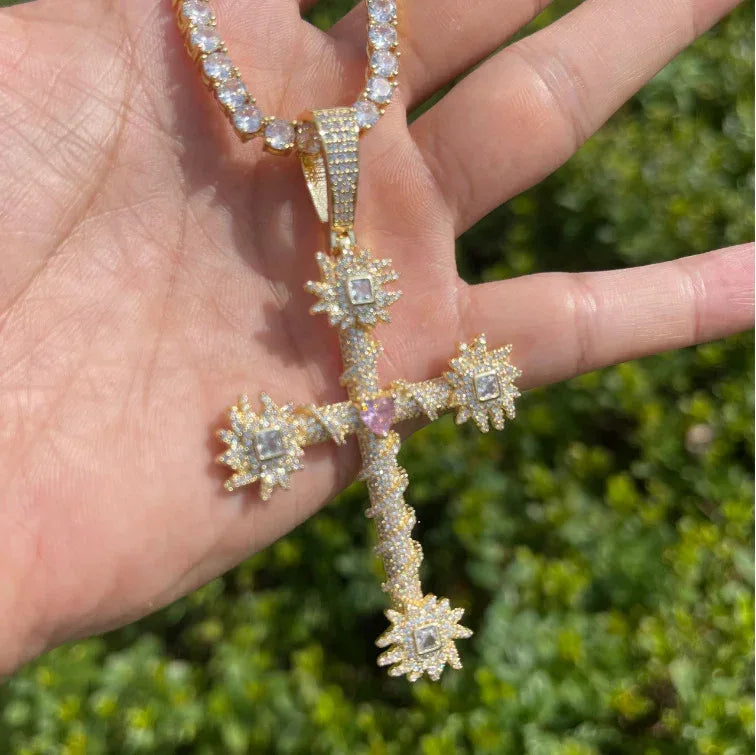 Men's Liquid Gold Style Necklace | Premium Copper CZ Melting Love Bling - CaratixJewelry