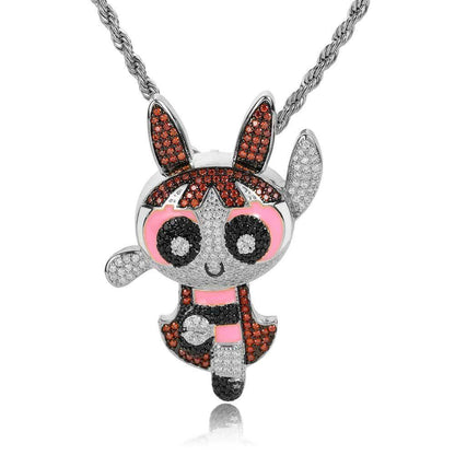 Cartoon Powerpuff Girls Pendant Necklace with Copper Frame and Zircon Stones for Men | Caratix Jewelry - CaratixJewelry