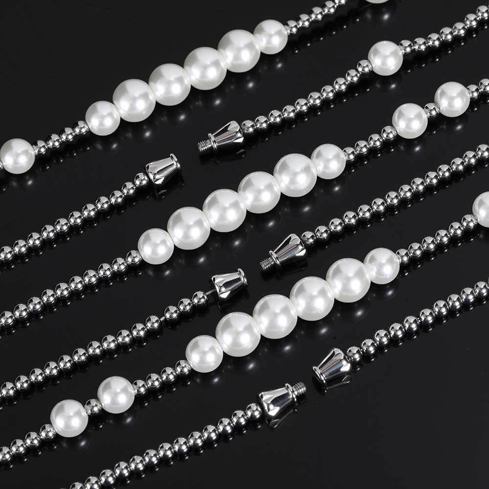 Pearl Beaded Necklace Stainless Steel Ball Chain Vintage Design | Caratix Jewelry - CaratixJewelry