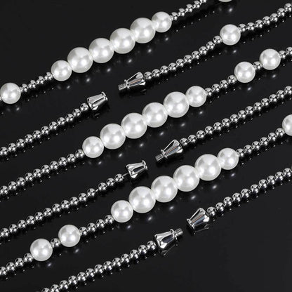 Pearl Beaded Necklace Stainless Steel Ball Chain Vintage Design | Caratix Jewelry - CaratixJewelry