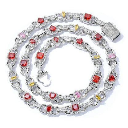 Colorful Gemstone Zircon Chain Necklace Rapper Iced Out Chain Style | Caratix Jewelry - CaratixJewelry