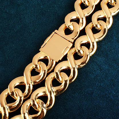 15mm Iced Out 8-Bit Cuban Chain Necklace with Full Zircon Stones - CaratixJewelry