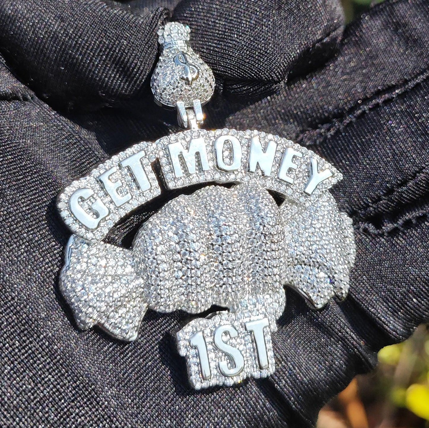 Iced Out “Get Money” Fist Pendant Necklace – Hip Hop CZ Copper Streetwear Jewelry - CaratixJewelry