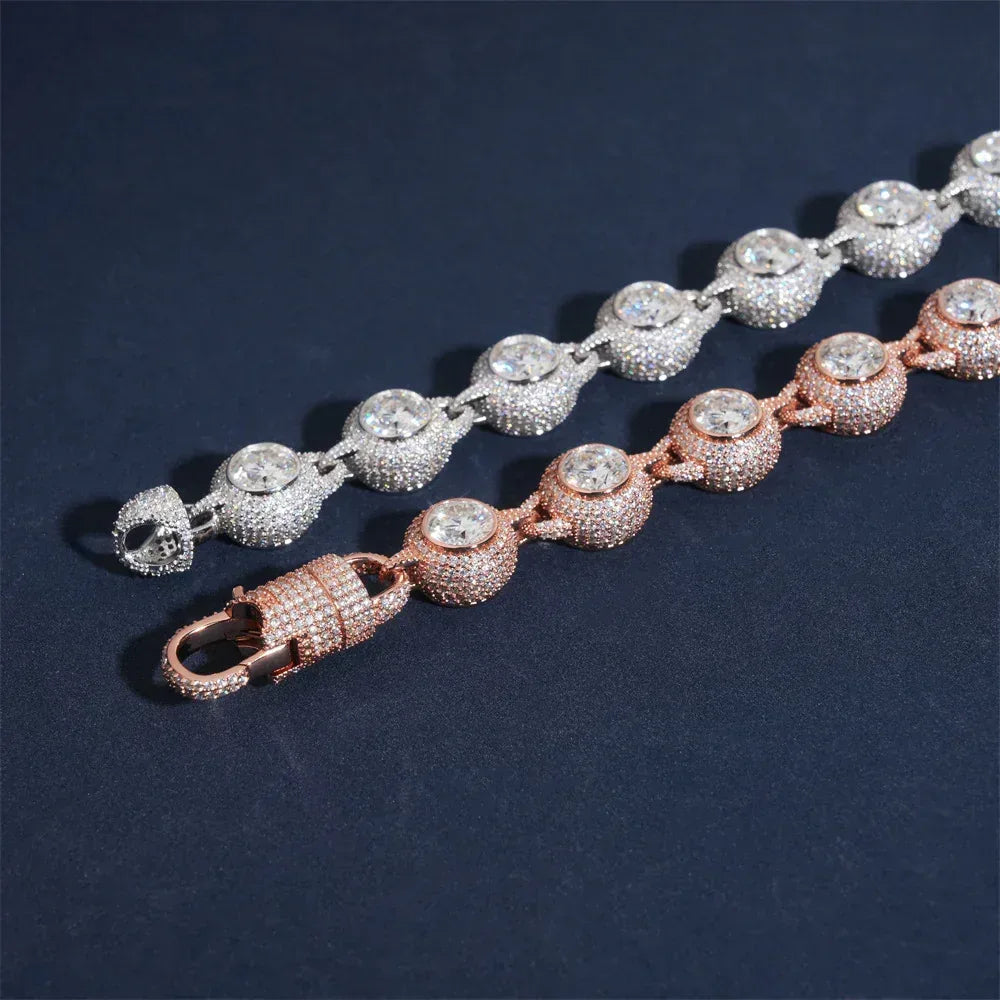 14mm Round-Bezel D Color Moissanite Cuban Link Bracelet – S925 Sterling Silver Iced-Out Hip Hop Streetwear Jewelry - CaratixJewelry