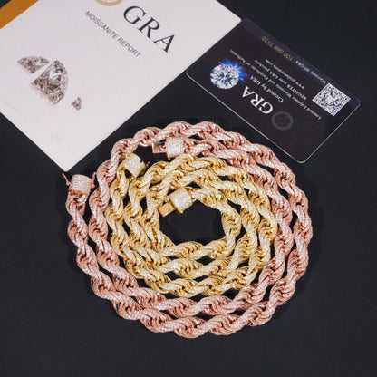 10mm S925 Sterling Silver Moissanite Rope Chain | Iced Out Twisted Link | Caratix