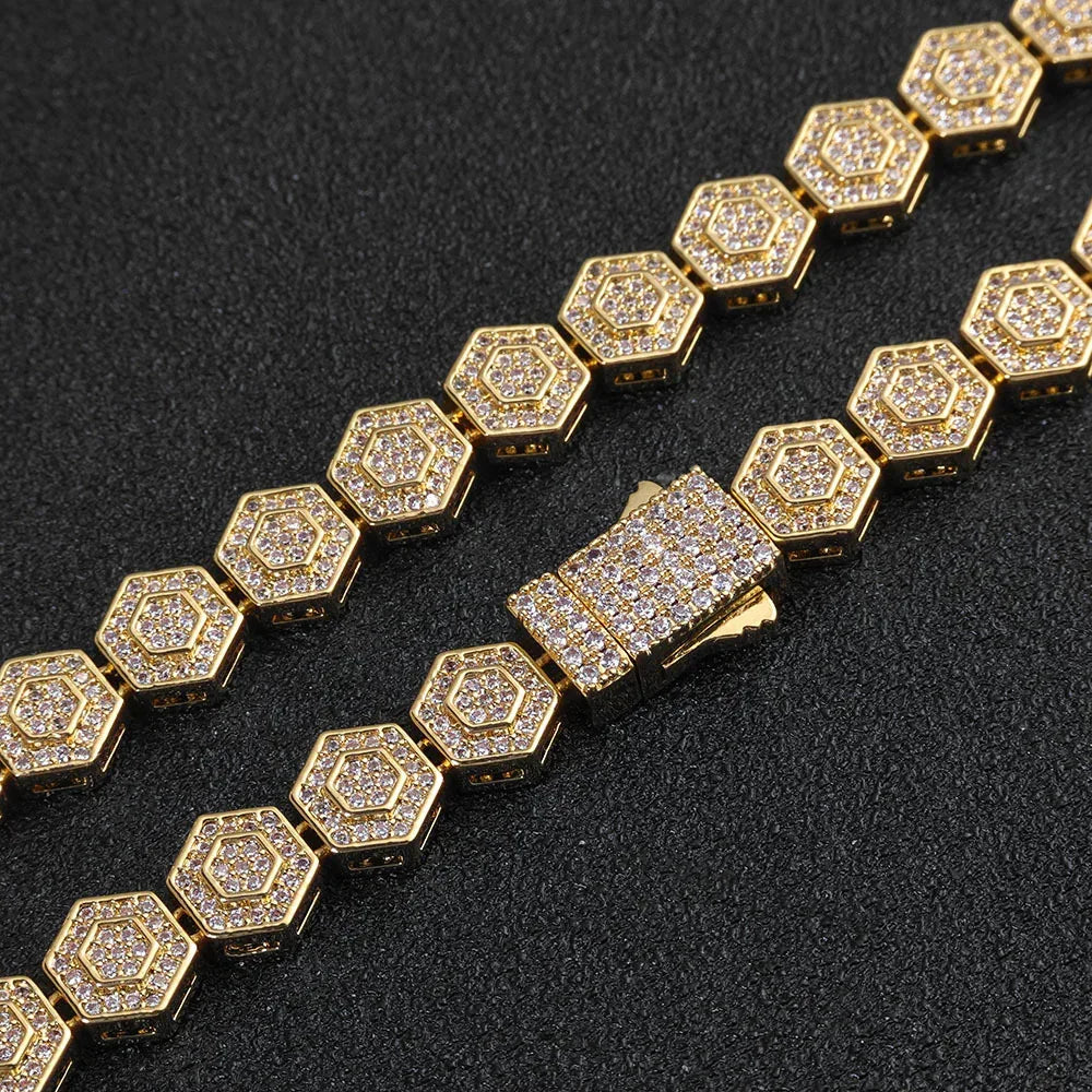 Custom 8.5mm Hexagon Geometric Baguette Chain | Unique Gold Chain for Rapper | Caratix - CaratixJewelry