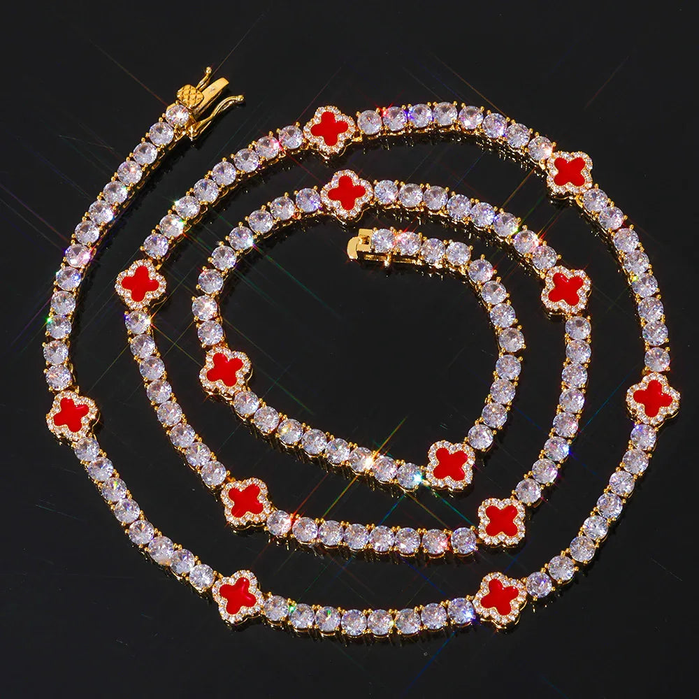 5mm Men's S925 Sterling Silver Clover Tennis Chain | Iced Out Zircon Necklace | Premium Gold Chain Rapper Aesthetic | Caratix - CaratixJewelry