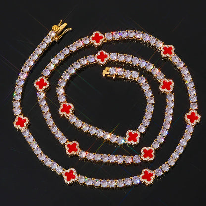 5mm Men's S925 Sterling Silver Clover Tennis Chain | Iced Out Zircon Necklace | Premium Gold Chain Rapper Aesthetic | Caratix - CaratixJewelry