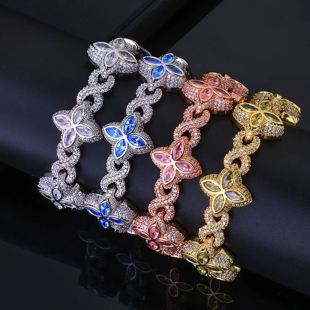 Iced Out Infinity 8 Clover Cuban Bracelet | Heavy Zircon Hip Hop Link | Premium Rapper Iced Out Chain | Caratix - CaratixJewelry