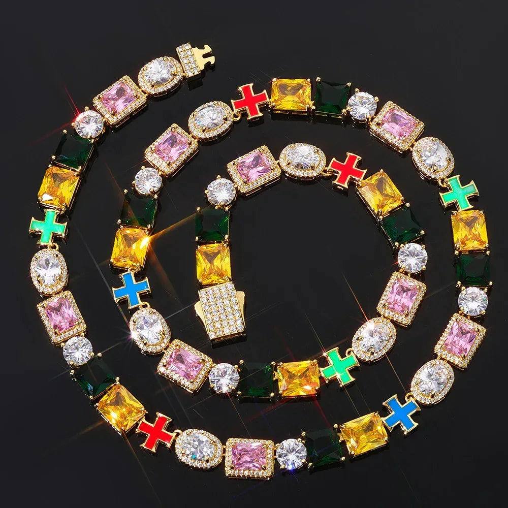10mm Cross Color Zircon Hip Hop Necklace Rapper Iced Out Chain Style | Caratix Jewelry - CaratixJewelry
